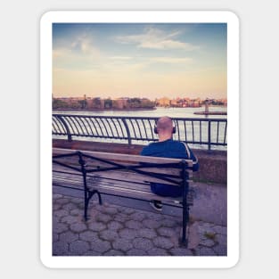 Sunset Carl Schulz Park Bench Lonely Man Manhattan New York City Sticker